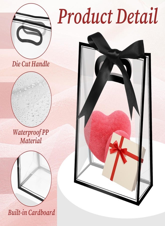 SHENLIU 24 Pcs Clear Plastic Gift Bag with Die Cut Handles, Reusable PP Favor Bag with Ribbon for Christmas Wedding Bridal Birthday Baby Shower Party Small Business, 7x10x3.15 Inch(Black) - Image 3